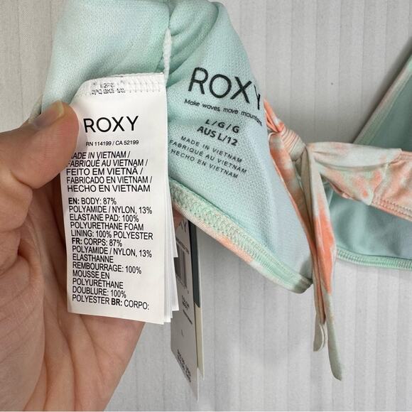 Roxy Nautilus Elongated Triangle Bikini Swim Top Orange Aqua Tie Dye Size Large - Picture 5 of 5